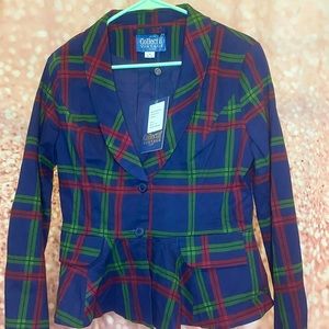 NWT XL ModCloth Blue Plaid Women’s Blazer! Peplum hem!